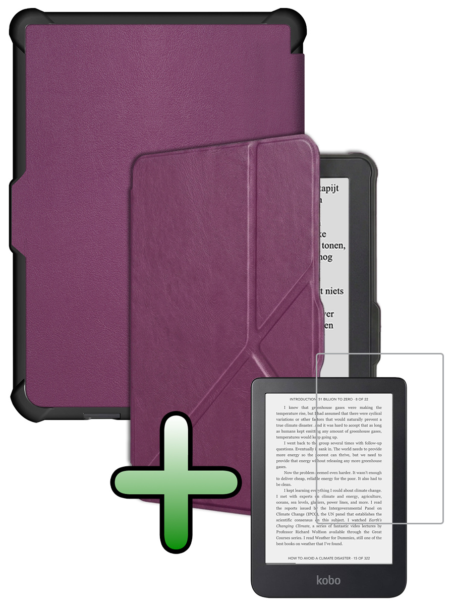 BASEY. BASEY. Kobo Clara HD Hoesje Trifold Met Screenprotector - Paars