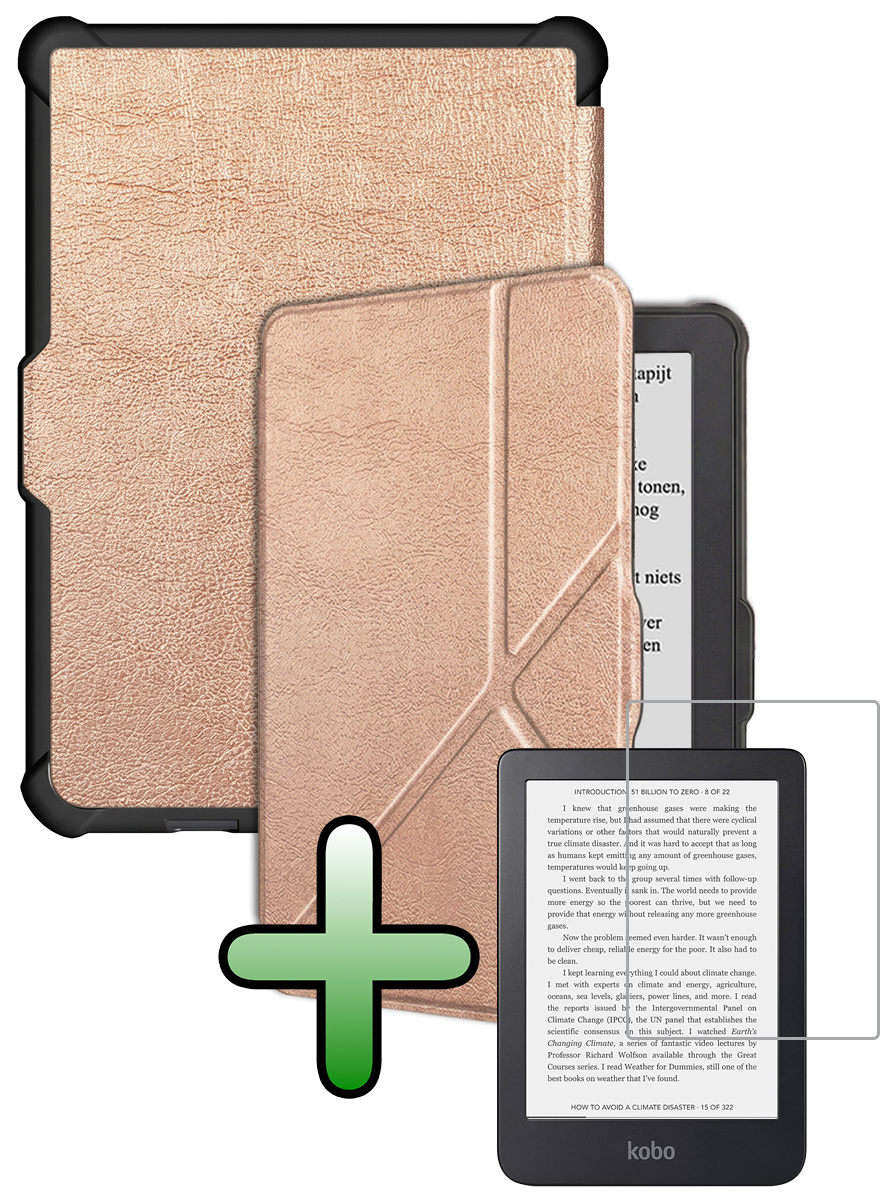 BASEY. BASEY. Kobo Clara HD Hoesje Trifold Met Screenprotector - Rose Goud