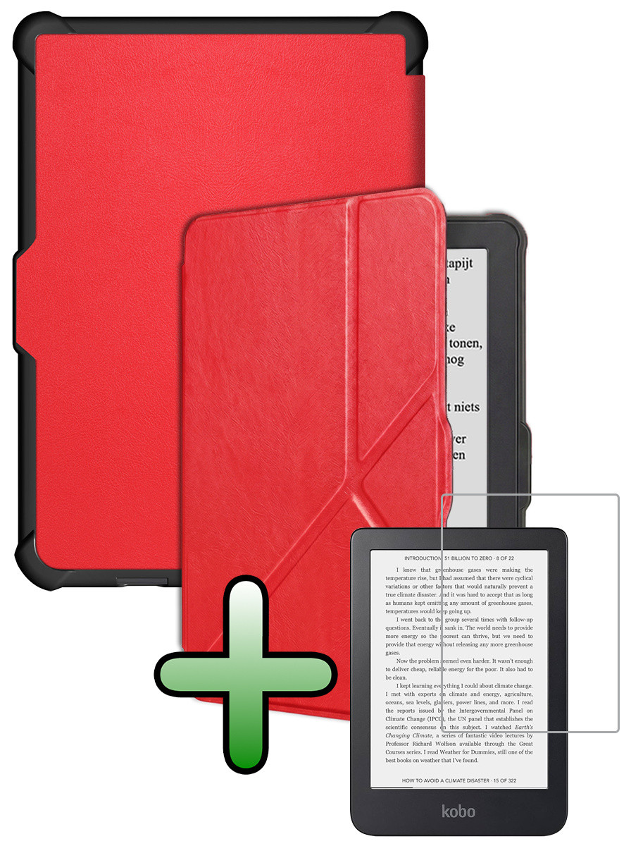 BASEY. BASEY. Kobo Clara HD Hoesje Trifold Met Screenprotector - Rood