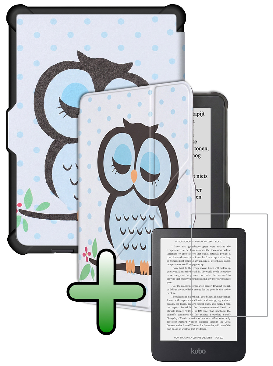 BASEY. BASEY. Kobo Clara HD Hoesje Trifold Met Screenprotector - Uil