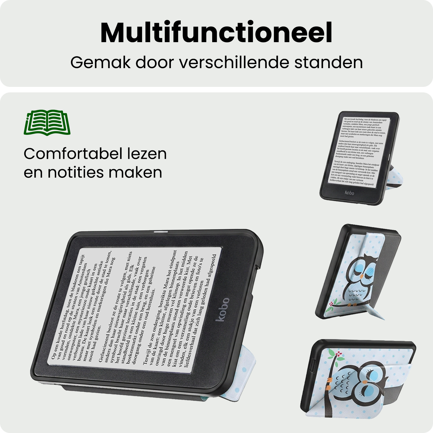 BASEY. BASEY. Kobo Clara HD Hoesje Trifold Met Screenprotector - Uil