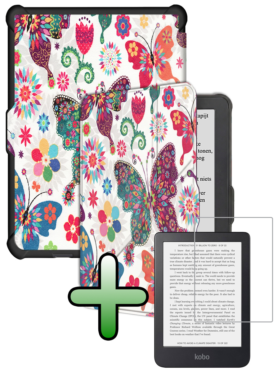 BASEY. BASEY. Kobo Clara HD Hoesje Trifold Met Screenprotector - Vlinders