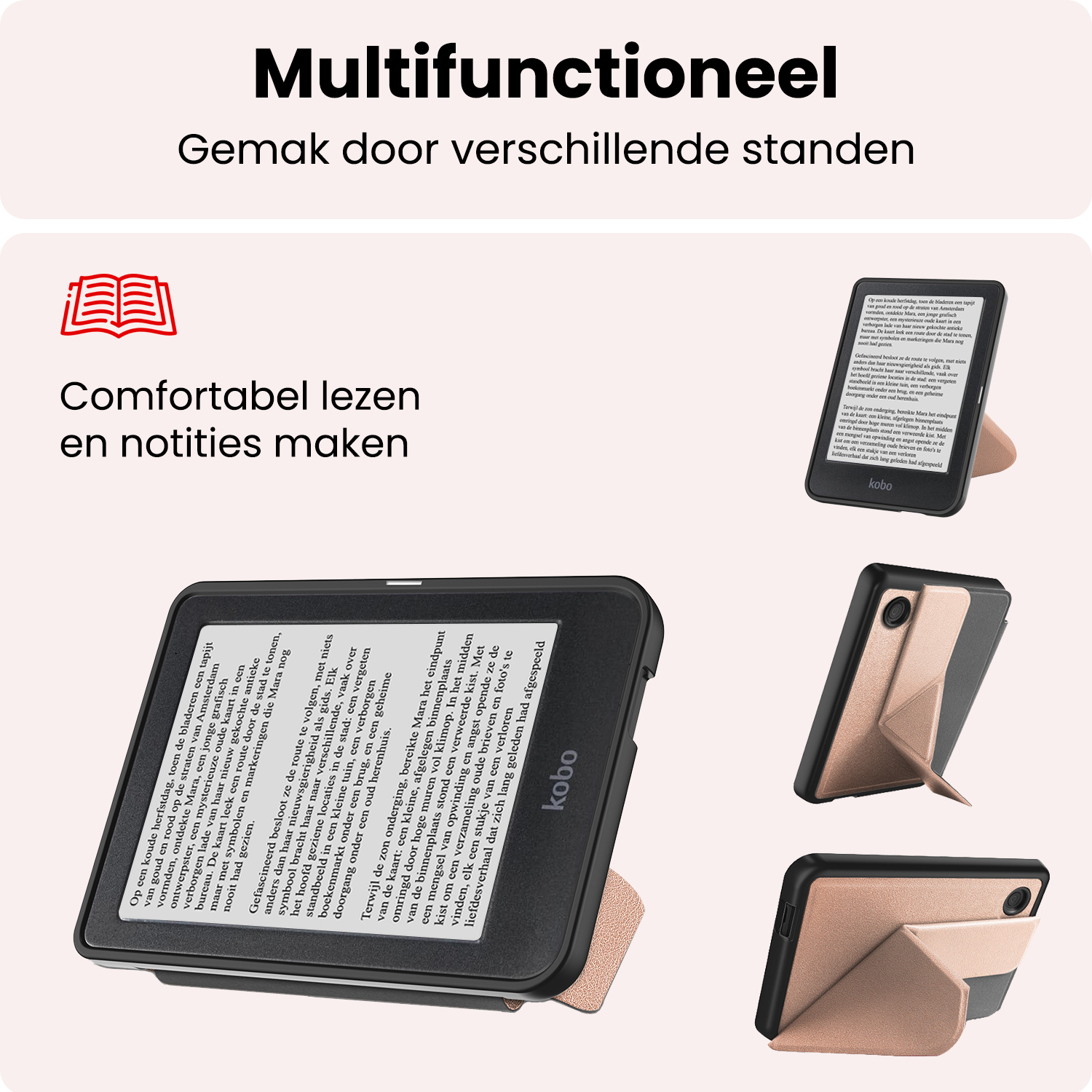 NoXx NoXx Kobo Clara 2E Hoesje Trifold - Rose Goud