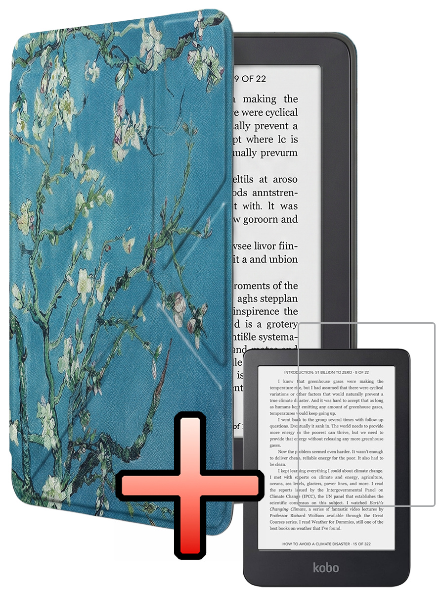 NoXx NoXx Kobo Clara 2E Hoesje Trifold Met Screenprotector - Bloesem