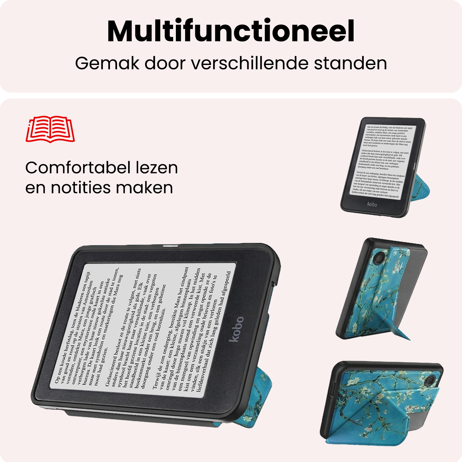 NoXx NoXx Kobo Clara 2E Hoesje Trifold Met Screenprotector - Bloesem
