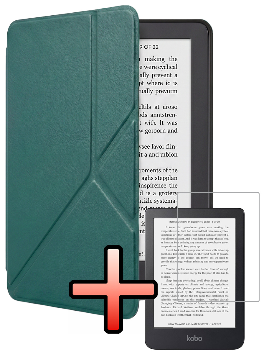 NoXx NoXx Kobo Clara 2E Hoesje Trifold Met Screenprotector - Donkergroen