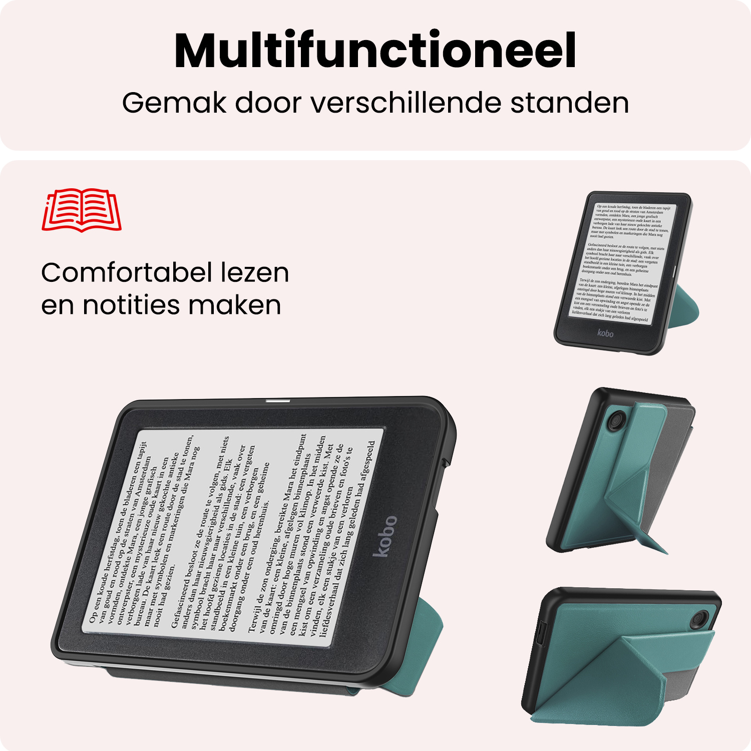 NoXx NoXx Kobo Clara 2E Hoesje Trifold Met Screenprotector - Donkergroen