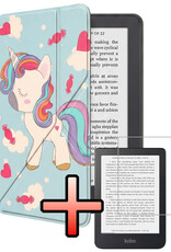 NoXx NoXx Kobo Clara 2E Hoesje Trifold Met Screenprotector - Eenhoorn