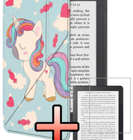NoXx NoXx Kobo Clara 2E Hoesje Trifold Met Screenprotector - Eenhoorn