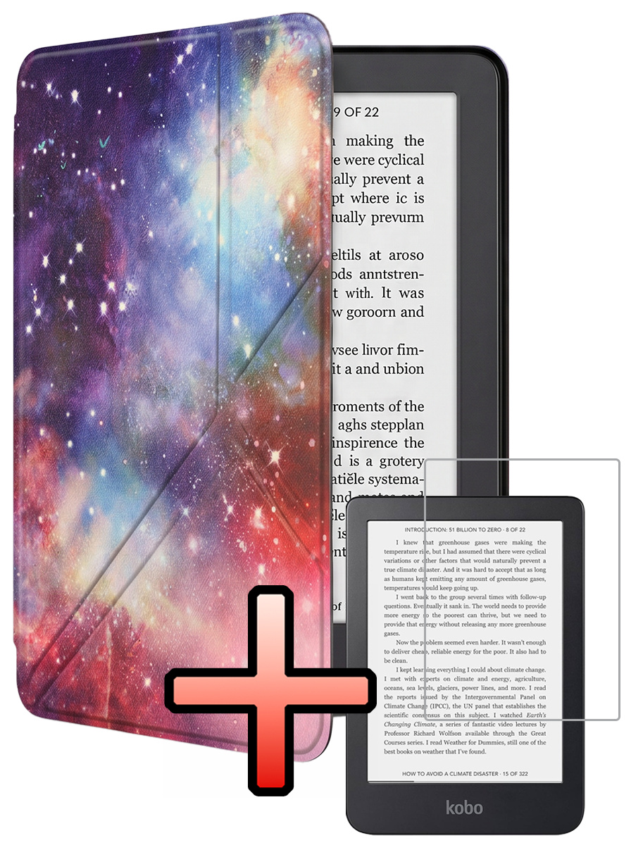 NoXx NoXx Kobo Clara 2E Hoesje Trifold Met Screenprotector - Galaxy