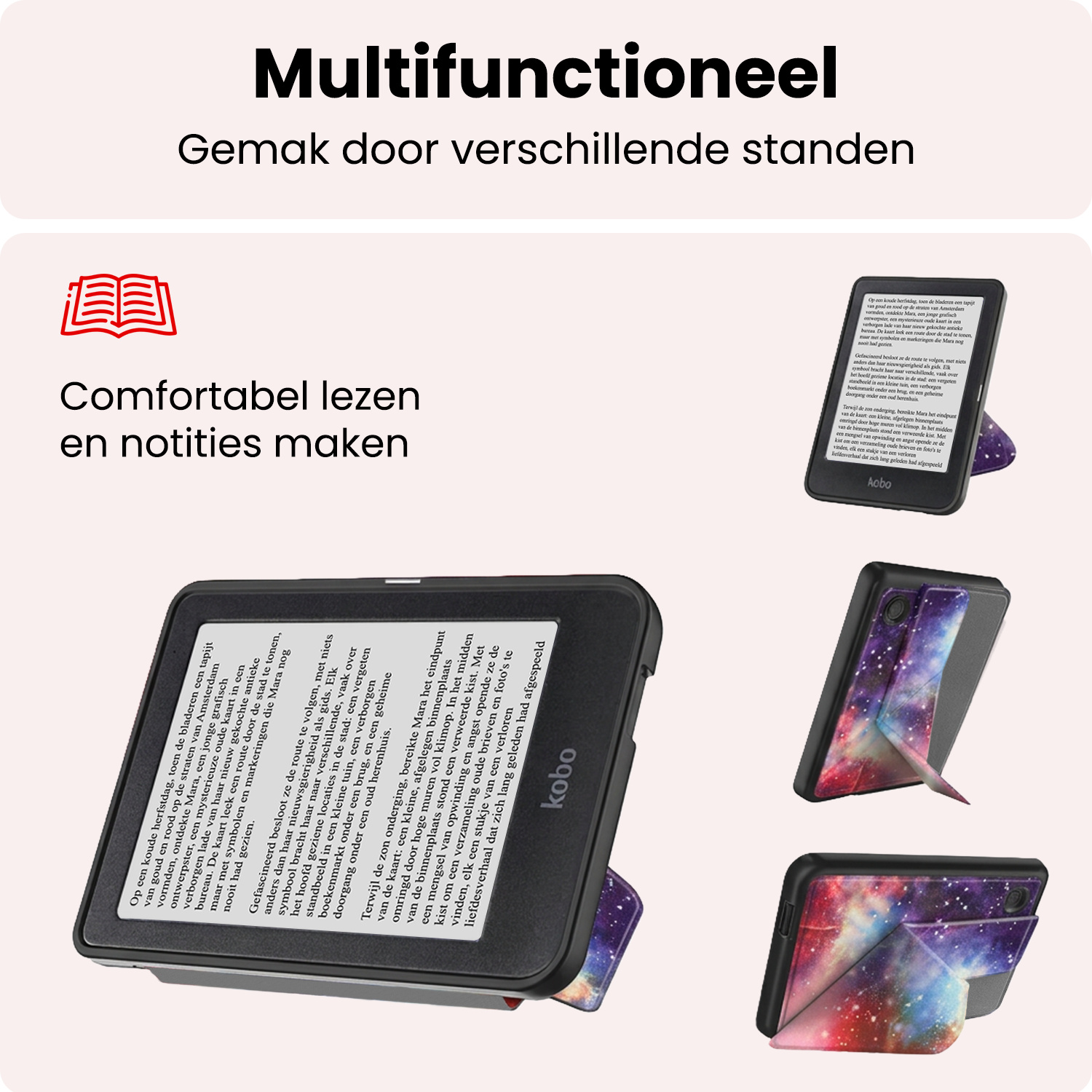 NoXx NoXx Kobo Clara 2E Hoesje Trifold Met Screenprotector - Galaxy