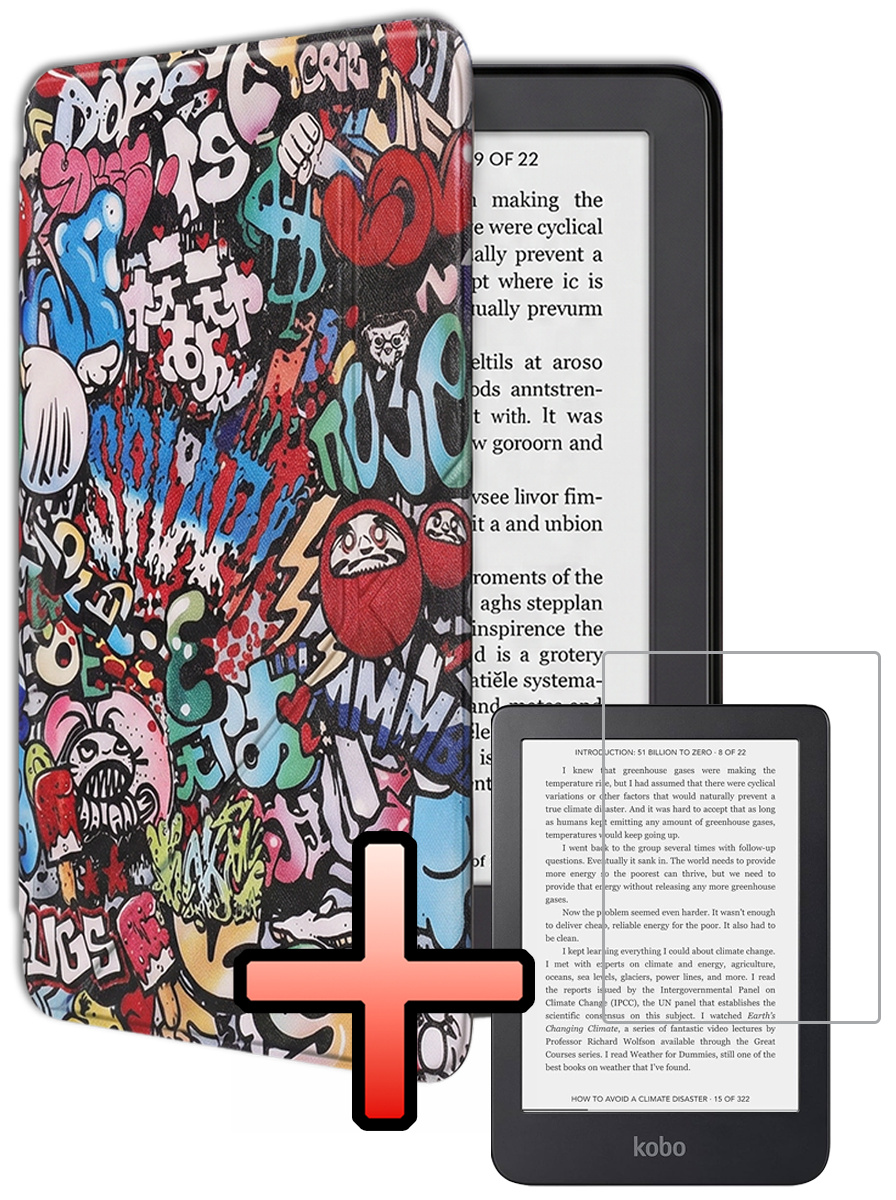 NoXx NoXx Kobo Clara 2E Hoesje Trifold Met Screenprotector - Graffity