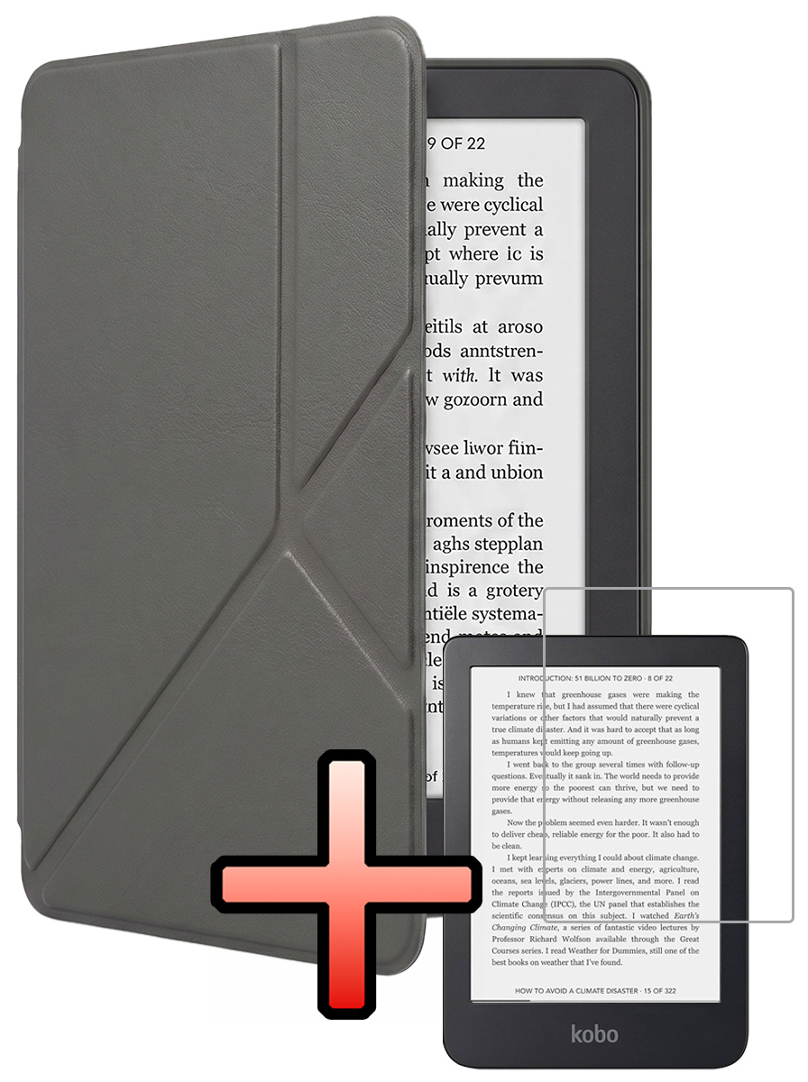 NoXx NoXx Kobo Clara 2E Hoesje Trifold Met Screenprotector - Grijs