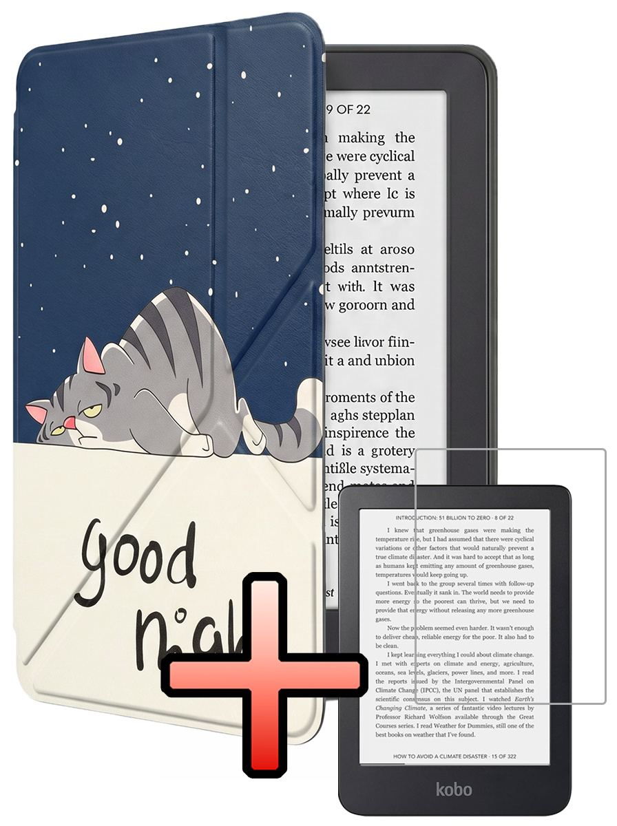 NoXx NoXx Kobo Clara 2E Hoesje Trifold Met Screenprotector - Kat