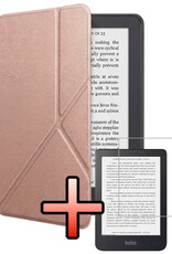 NoXx NoXx Kobo Clara 2E Hoesje Trifold Met Screenprotector - Rose Goud