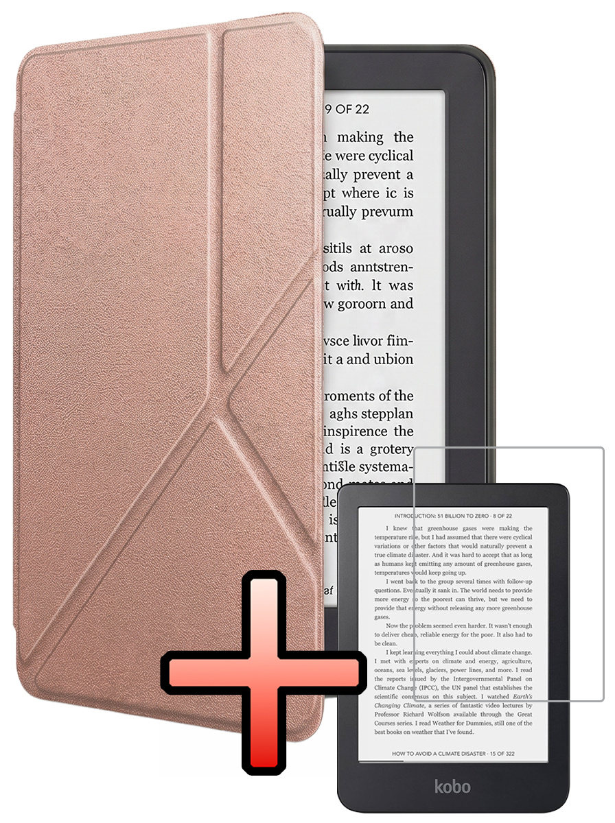 NoXx NoXx Kobo Clara 2E Hoesje Trifold Met Screenprotector - Rose Goud