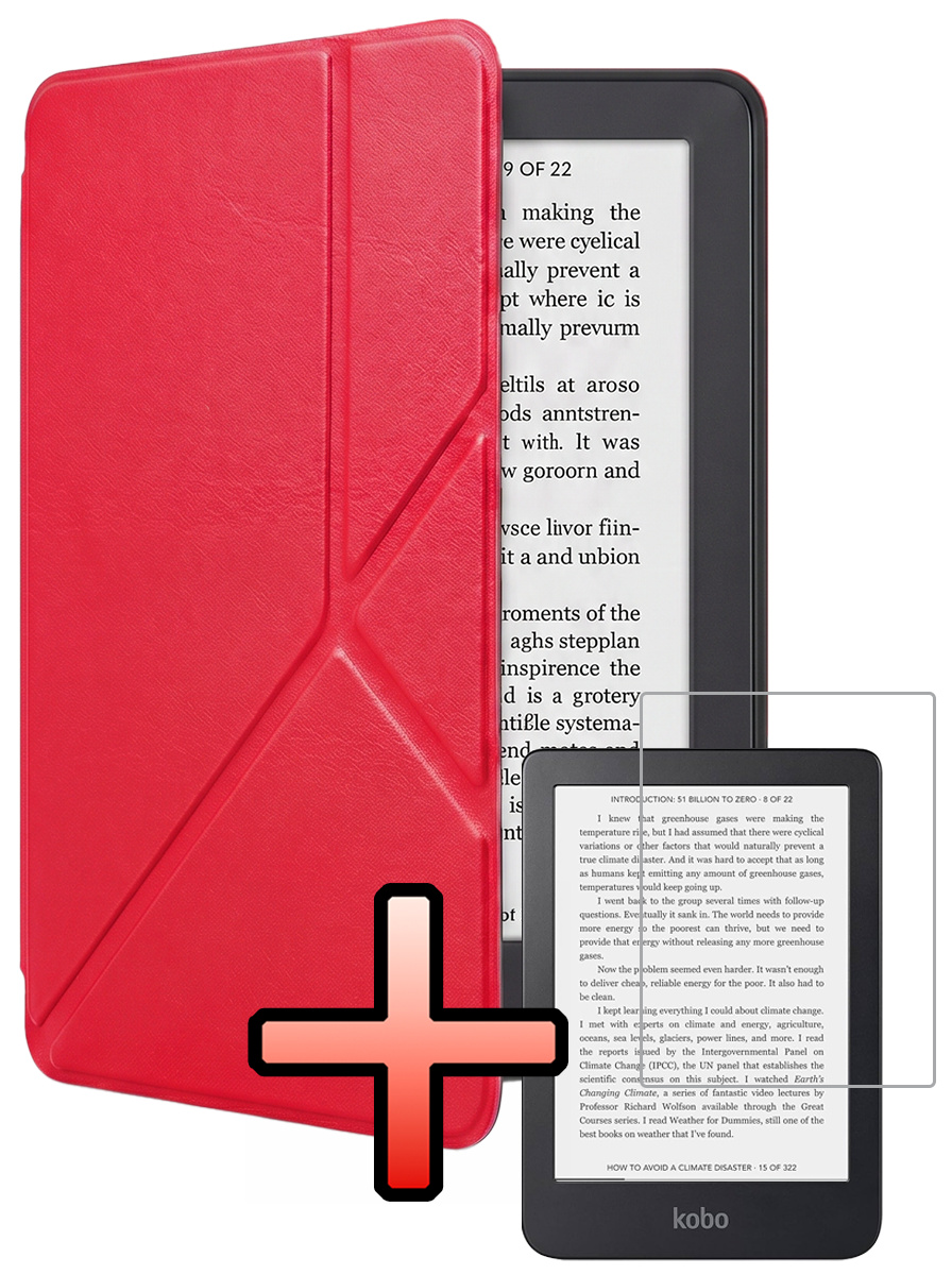 NoXx NoXx Kobo Clara 2E Hoesje Trifold Met Screenprotector - Rood