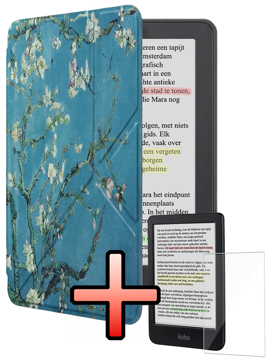 NoXx NoXx Kobo Clara Colour Hoesje Trifold Met Screenprotector - Bloesem