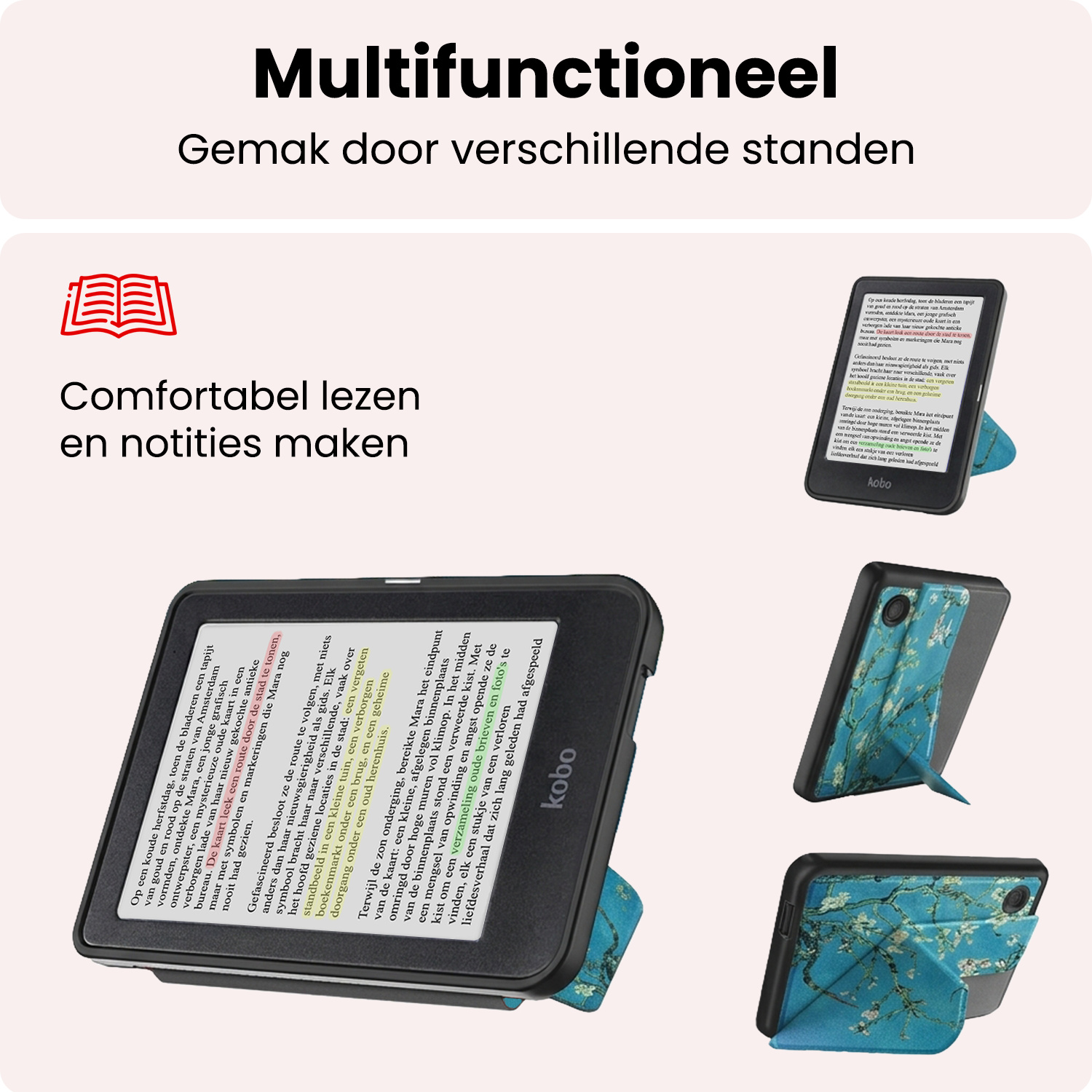 NoXx NoXx Kobo Clara Colour Hoesje Trifold Met Screenprotector - Bloesem