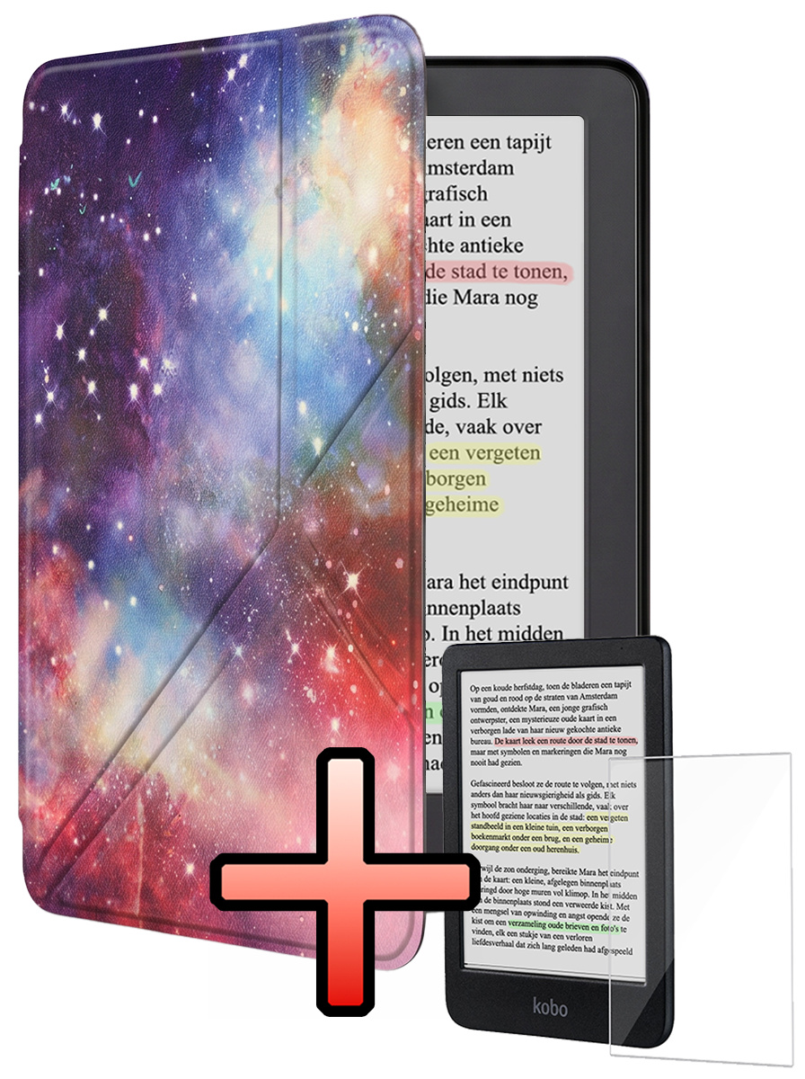 NoXx NoXx Kobo Clara Colour Hoesje Trifold Met Screenprotector - Galaxy