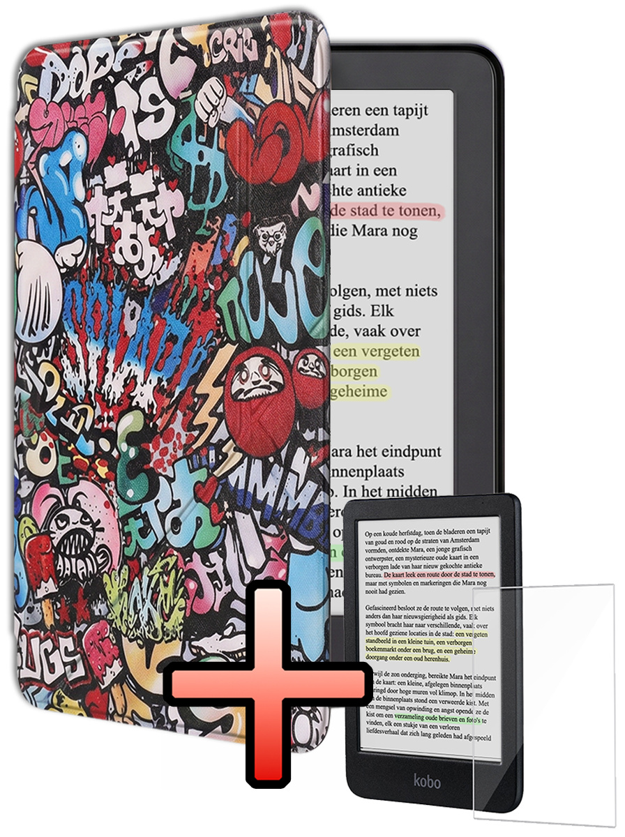 NoXx NoXx Kobo Clara Colour Hoesje Trifold Met Screenprotector - Graffity