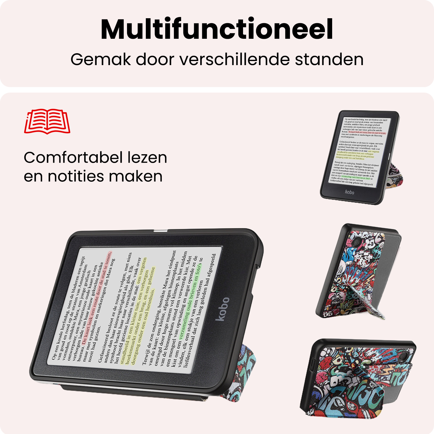 NoXx NoXx Kobo Clara Colour Hoesje Trifold Met Screenprotector - Graffity