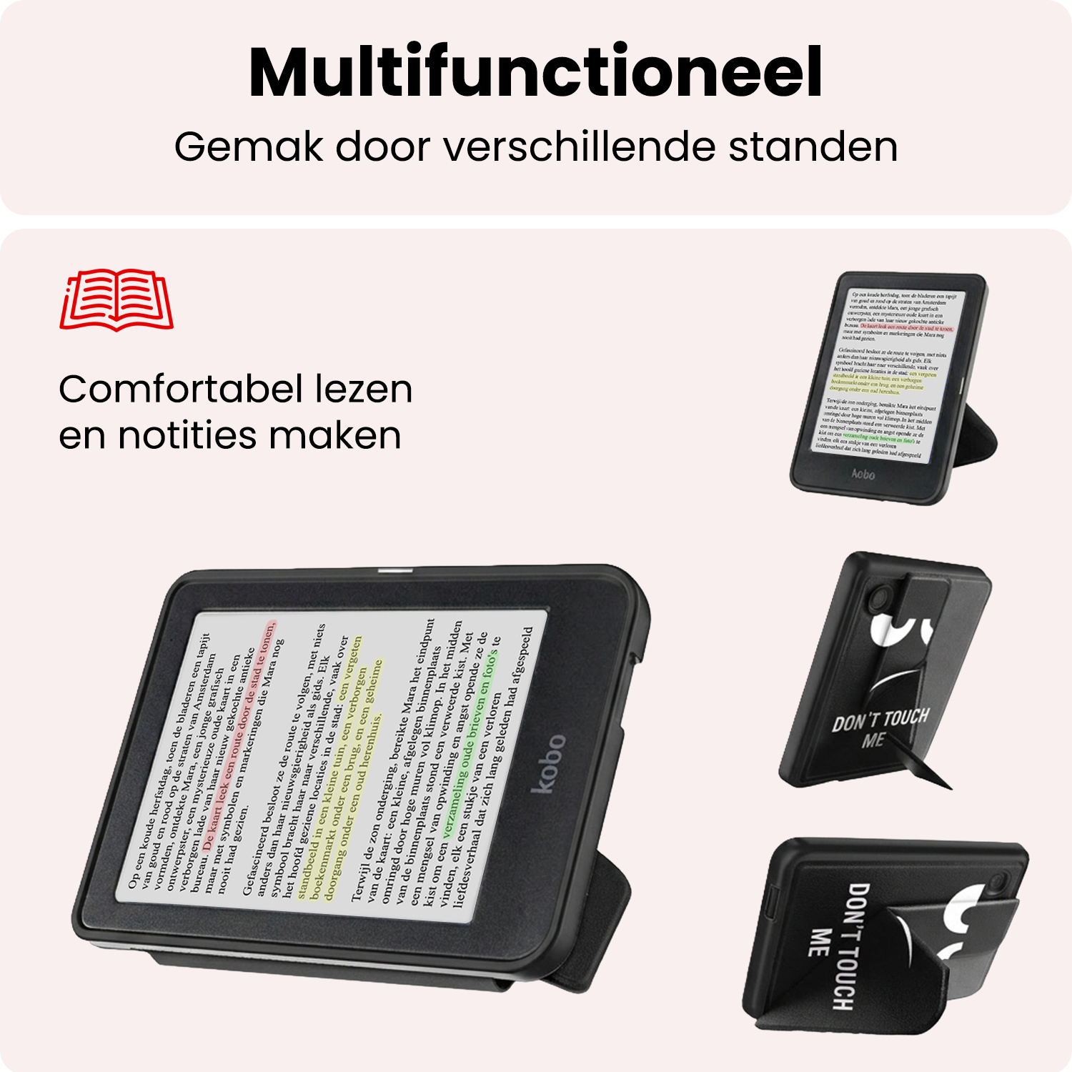 NoXx NoXx Kobo Clara Colour Hoesje Trifold Met Screenprotector - Don't Touch Me