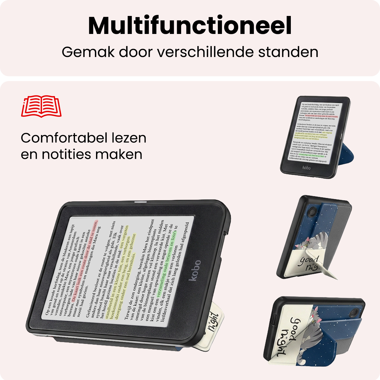 NoXx NoXx Kobo Clara BW Hoesje Trifold Met Screenprotector - Kat