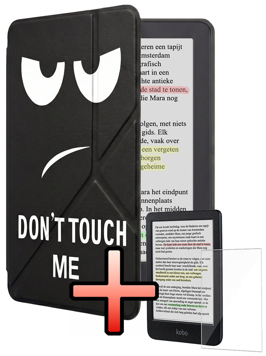 NoXx NoXx Kobo Clara BW Hoesje Trifold Met Screenprotector - Don't Touch Me