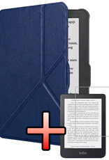 NoXx NoXx Kobo Clara HD Hoesje Trifold Met Screenprotector - Donkerblauw