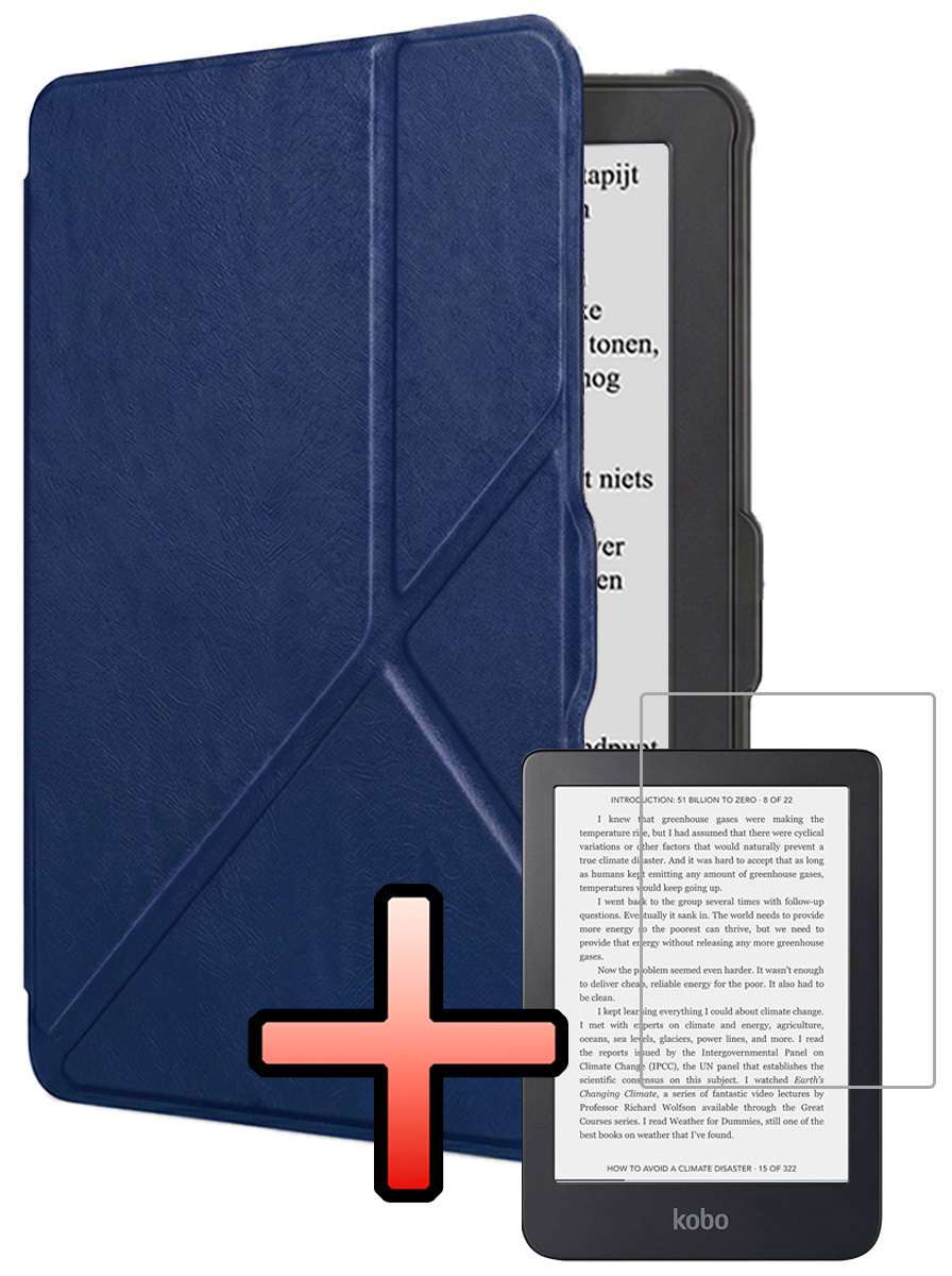 NoXx NoXx Kobo Clara HD Hoesje Trifold Met Screenprotector - Donkerblauw