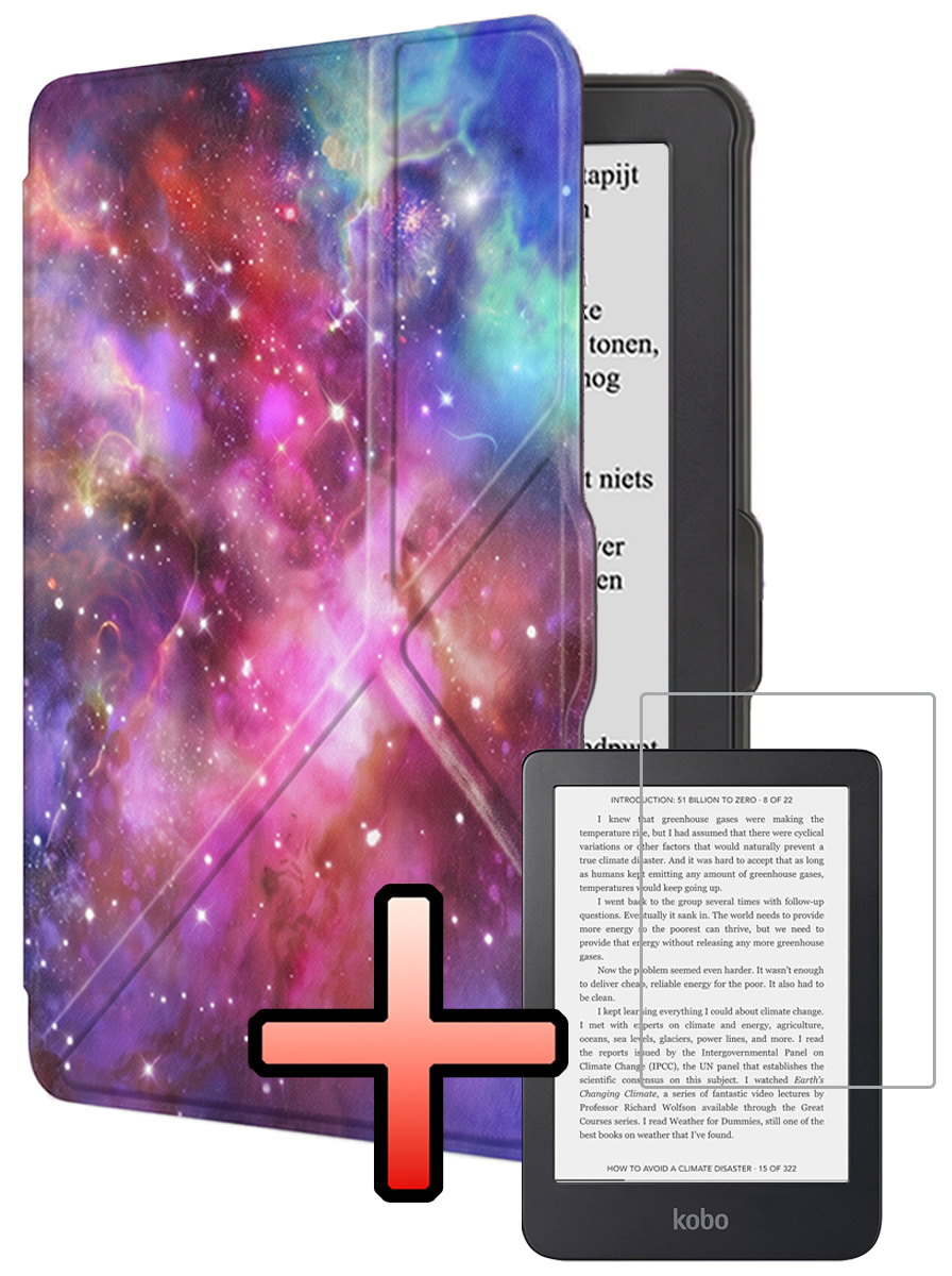 NoXx NoXx Kobo Clara HD Hoesje Trifold Met Screenprotector - Galaxy