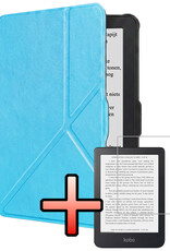 NoXx NoXx Kobo Clara HD Hoesje Trifold Met Screenprotector - Licht Blauw