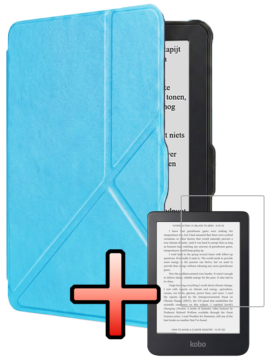 NoXx NoXx Kobo Clara HD Hoesje Trifold Met Screenprotector - Licht Blauw