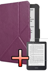 NoXx NoXx Kobo Clara HD Hoesje Trifold Met Screenprotector - Paars