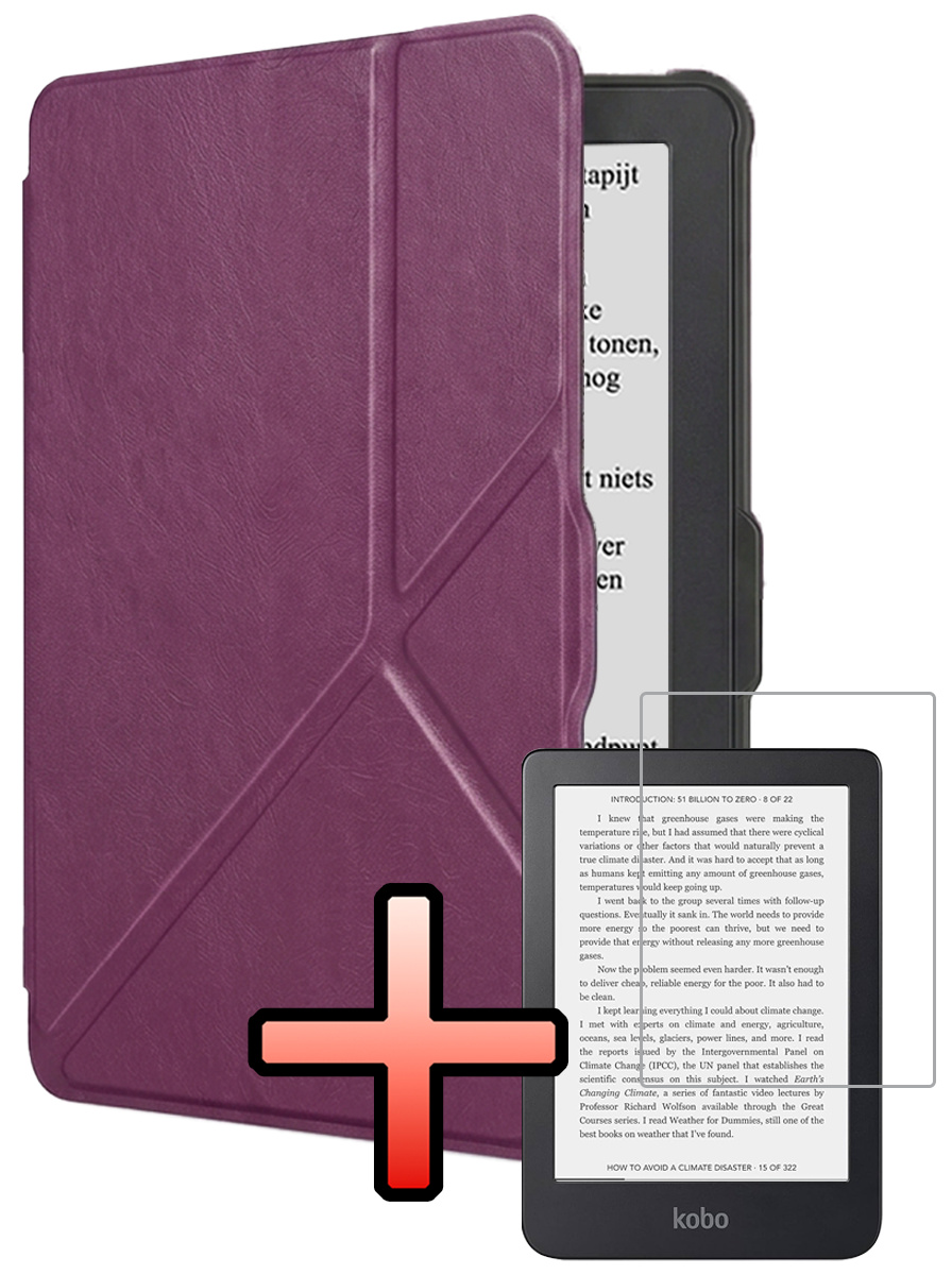 NoXx NoXx Kobo Clara HD Hoesje Trifold Met Screenprotector - Paars
