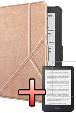 NoXx NoXx Kobo Clara HD Hoesje Trifold Met Screenprotector - Rose Goud