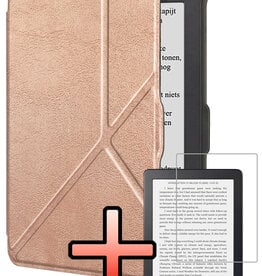 NoXx NoXx Kobo Clara HD Hoesje Trifold Met Screenprotector - Rose Goud
