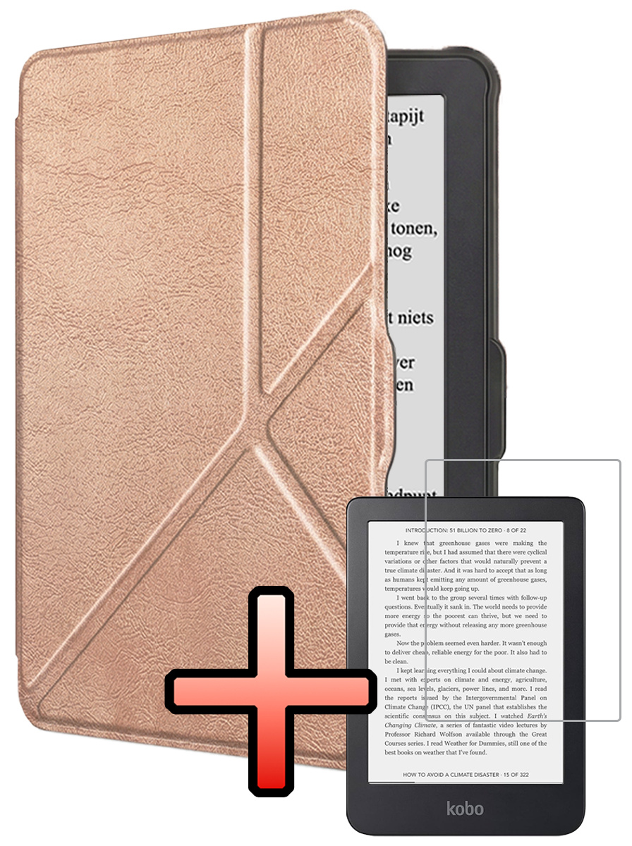 NoXx NoXx Kobo Clara HD Hoesje Trifold Met Screenprotector - Rose Goud