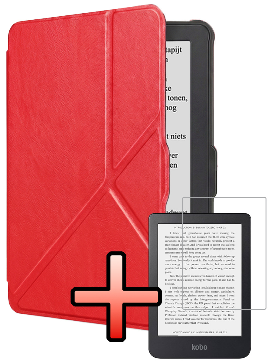 NoXx NoXx Kobo Clara HD Hoesje Trifold Met Screenprotector - Rood