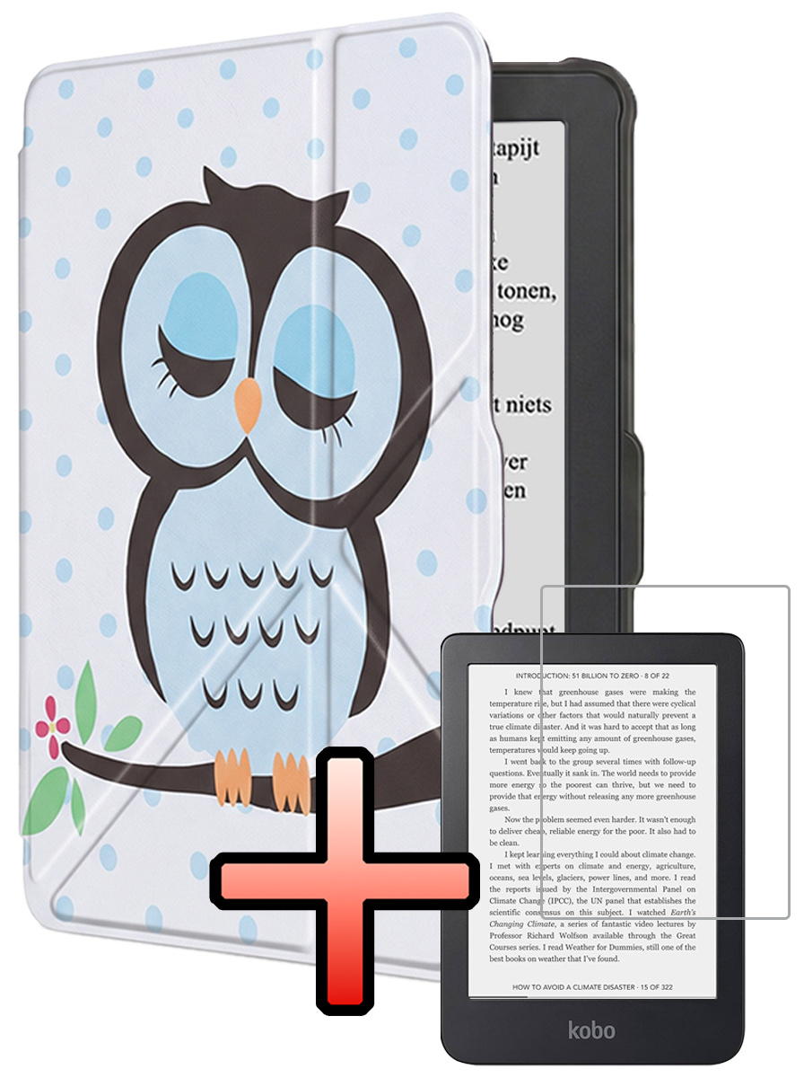 NoXx NoXx Kobo Clara HD Hoesje Trifold Met Screenprotector - Uil