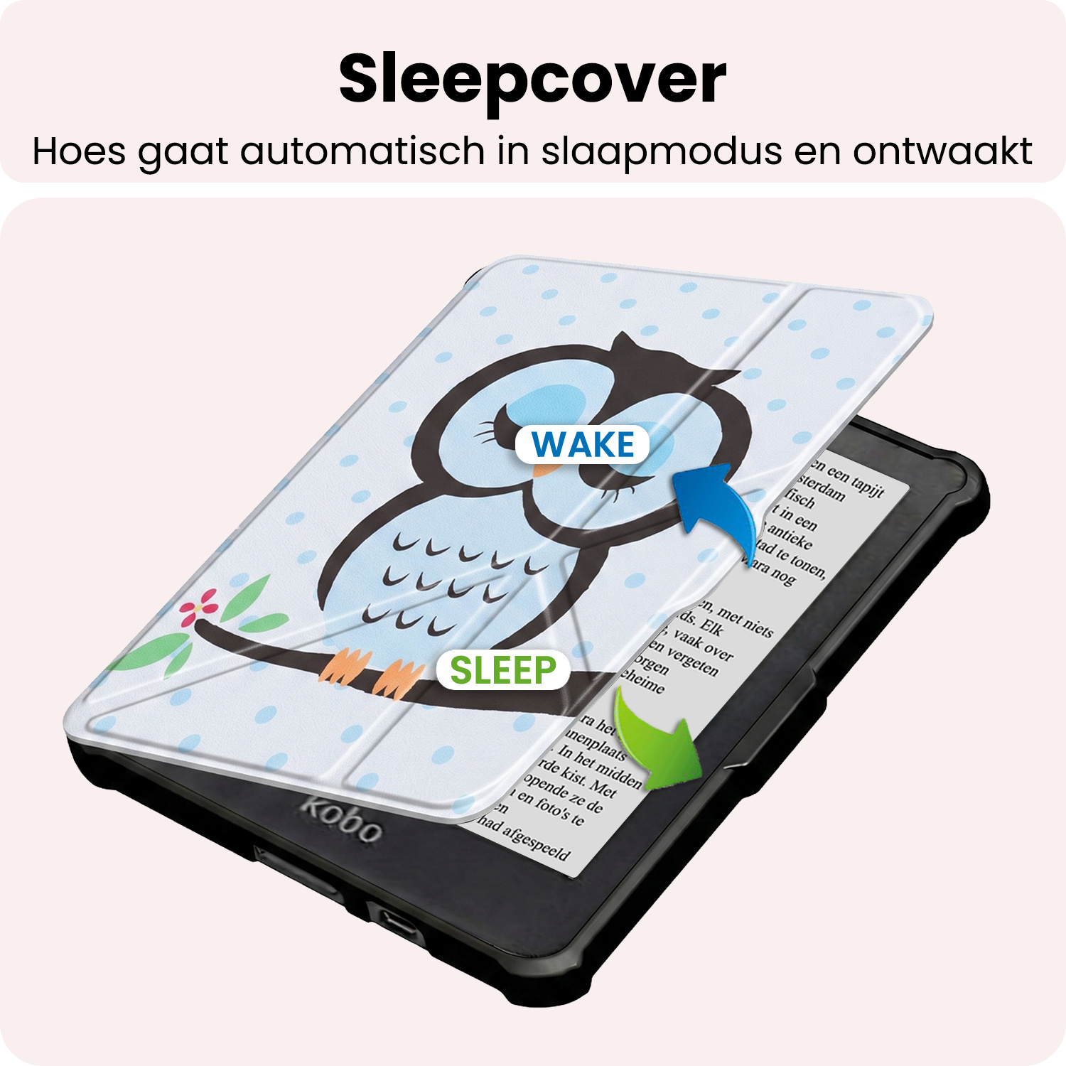 NoXx NoXx Kobo Clara HD Hoesje Trifold Met Screenprotector - Uil