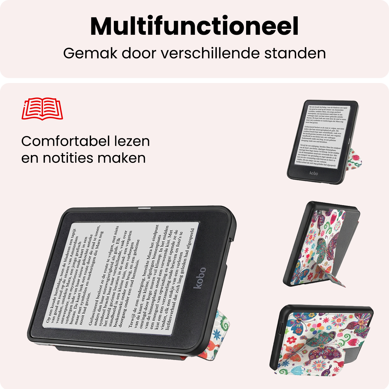 NoXx NoXx Kobo Clara HD Hoesje Trifold Met Screenprotector - Vlinders