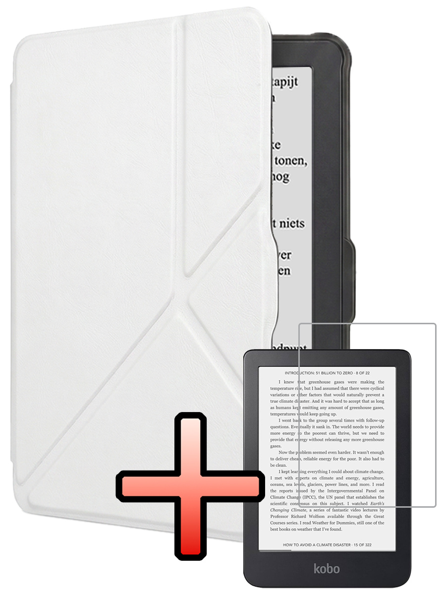NoXx NoXx Kobo Clara HD Hoesje Trifold Met Screenprotector - Wit