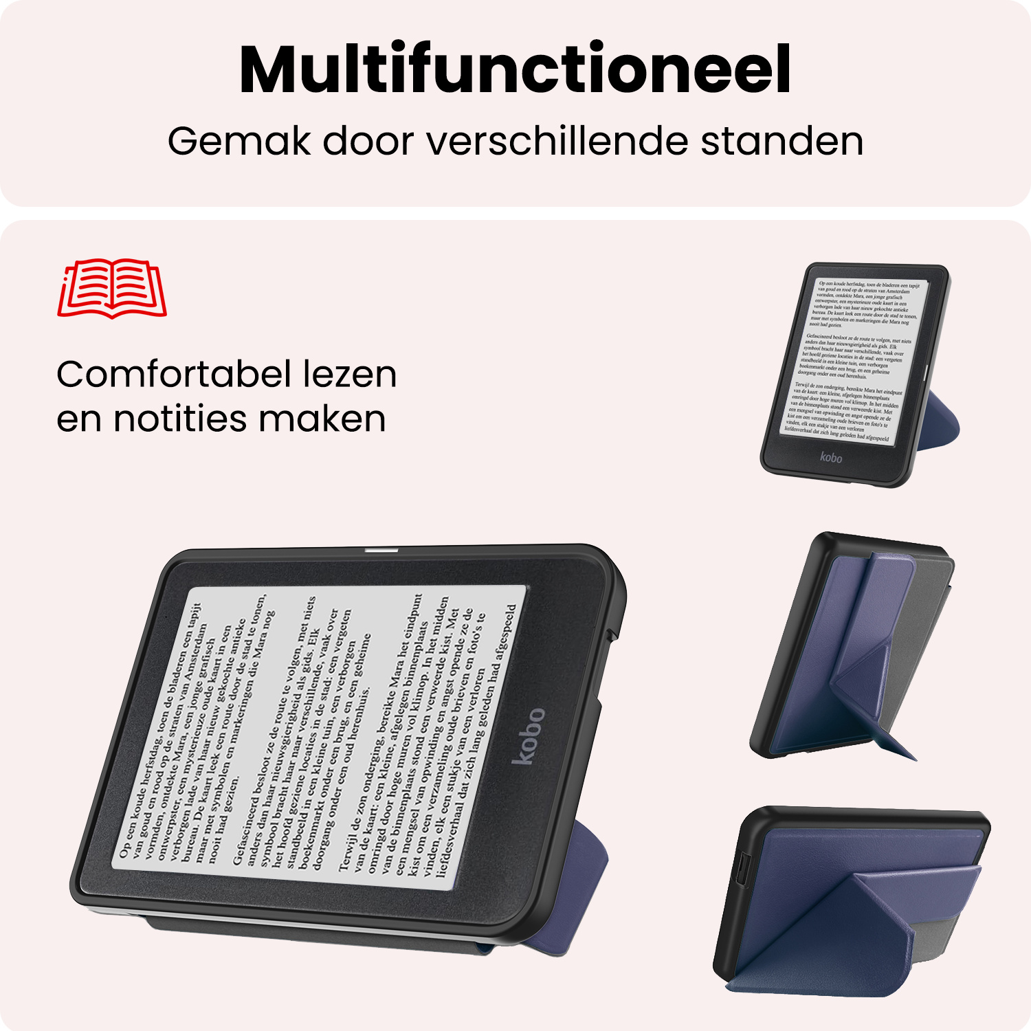 NoXx NoXx Kobo Nia Hoesje Trifold Met Screenprotector - Donkerblauw