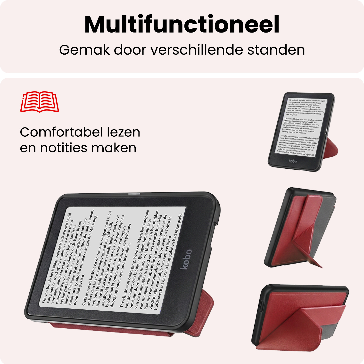 NoXx NoXx Kobo Nia Hoesje Trifold Met Screenprotector - Donkerrood