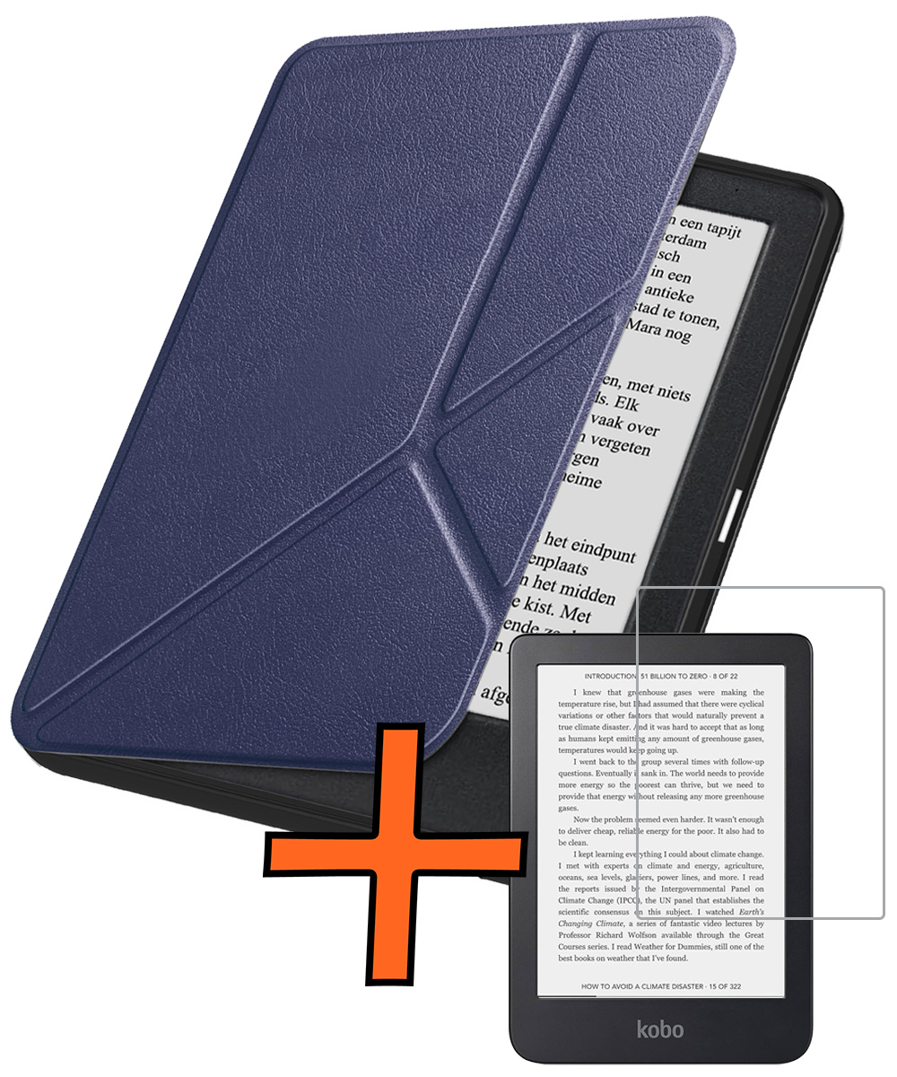Nomfy Nomfy Kobo Clara 2E Hoesje Trifold Met Screenprotector - Donkerblauw