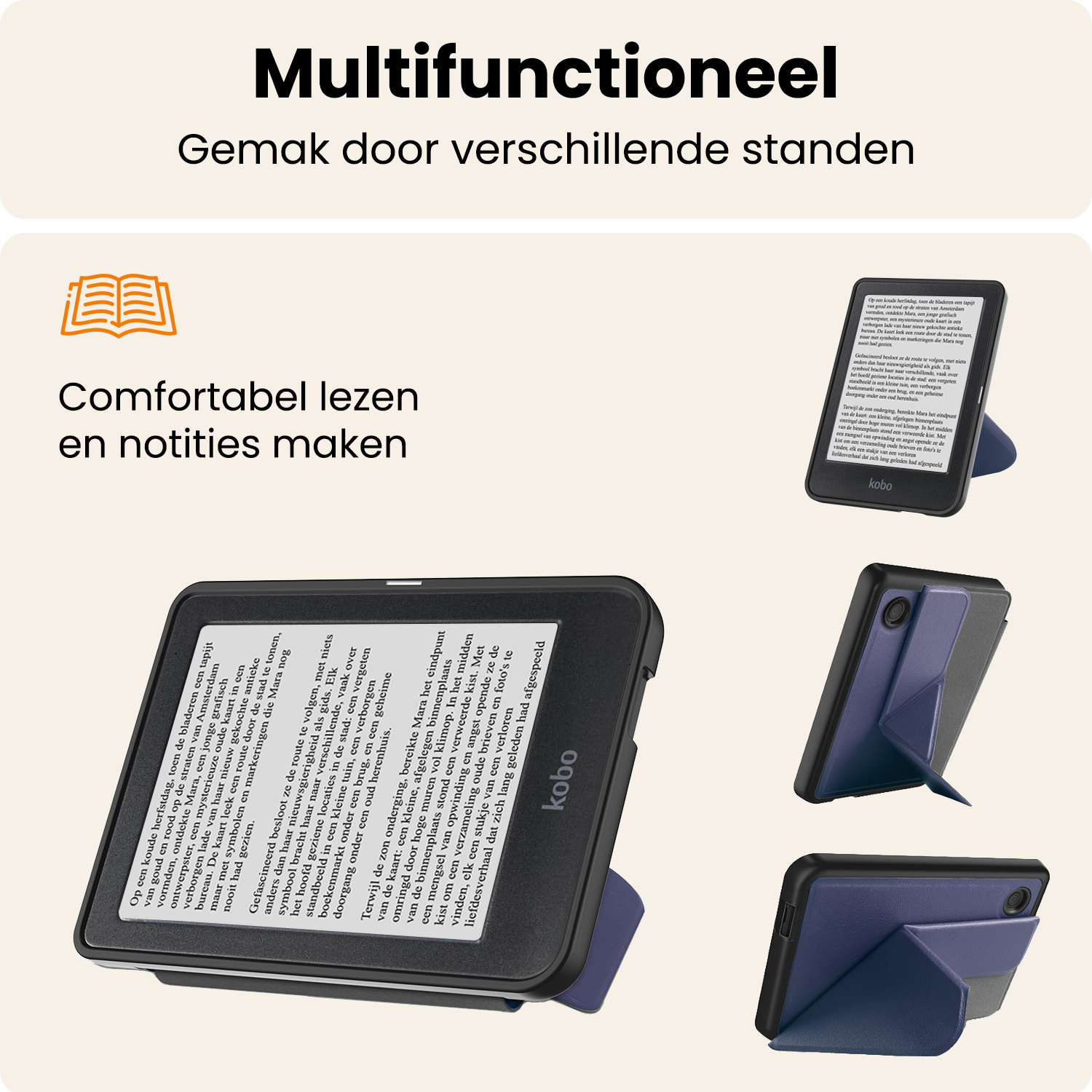 Nomfy Nomfy Kobo Clara 2E Hoesje Trifold Met Screenprotector - Donkerblauw