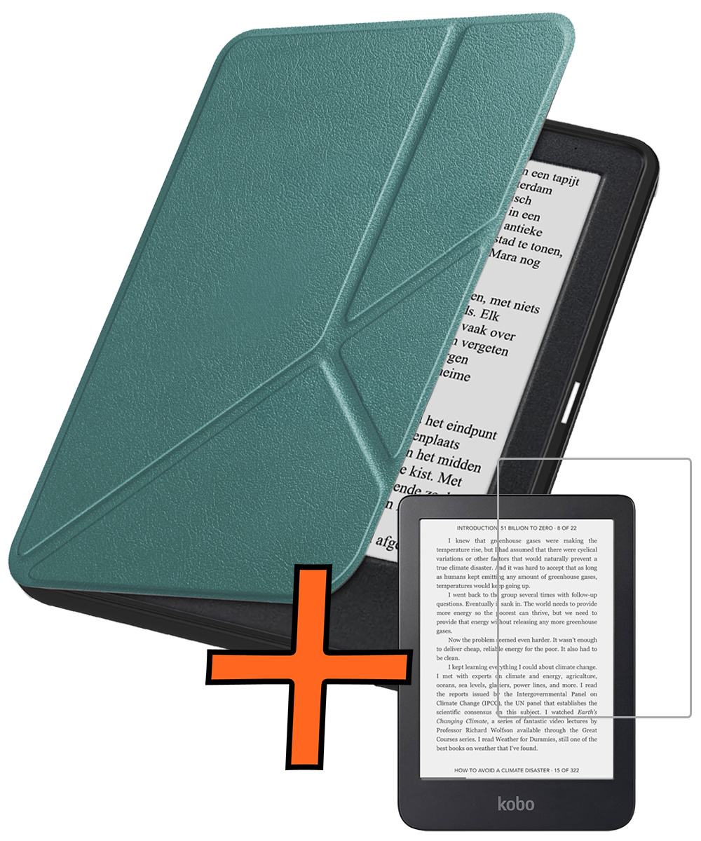 Nomfy Nomfy Kobo Clara 2E Hoesje Trifold Met Screenprotector - Donkergroen
