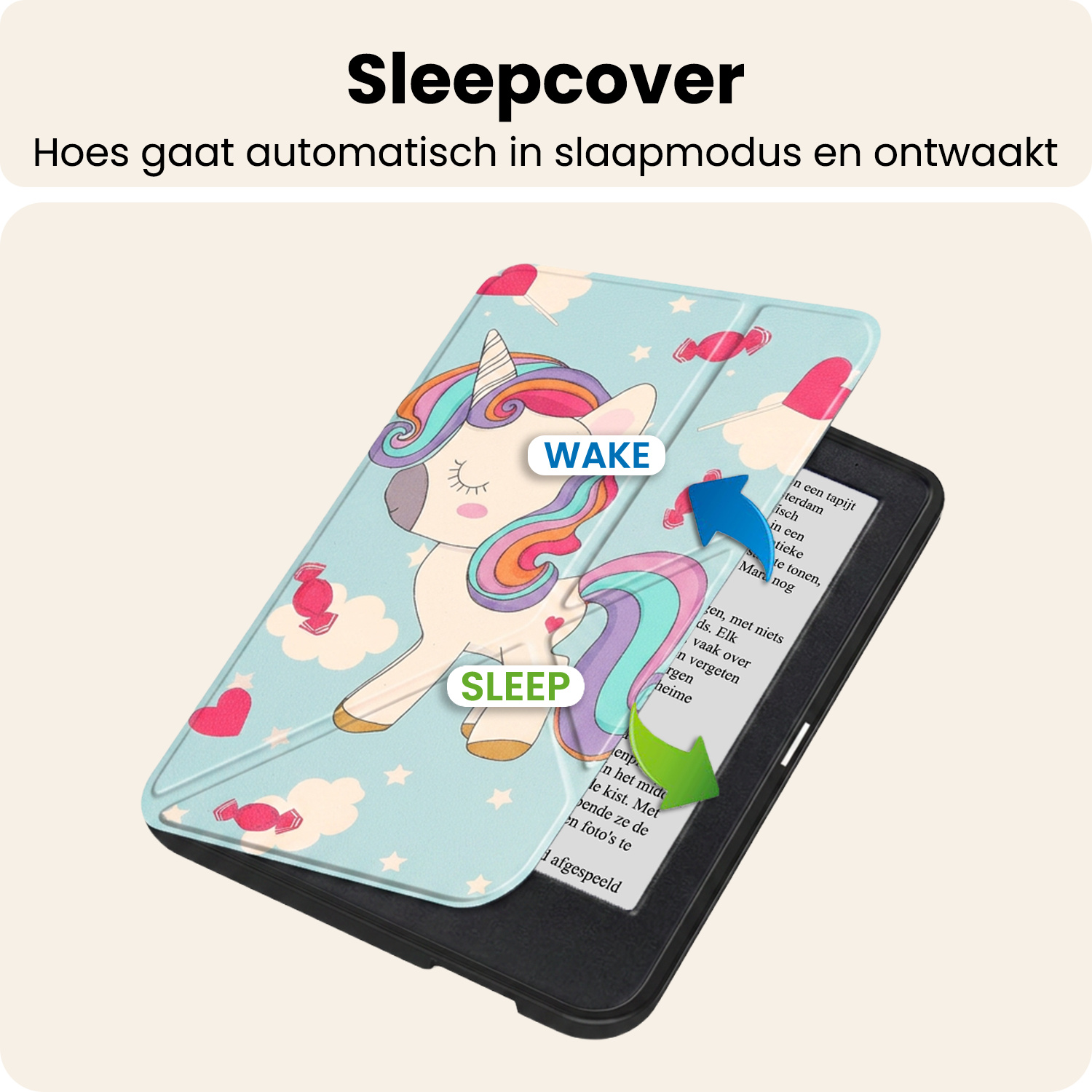 Nomfy Nomfy Kobo Clara 2E Hoesje Trifold Met Screenprotector - Eenhoorn